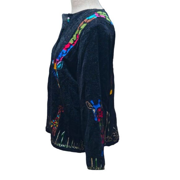DK Daniel K Giraffe Cardigan Sweater Size M Long Sleeve Black Embroidered - Picture 2 of 12
